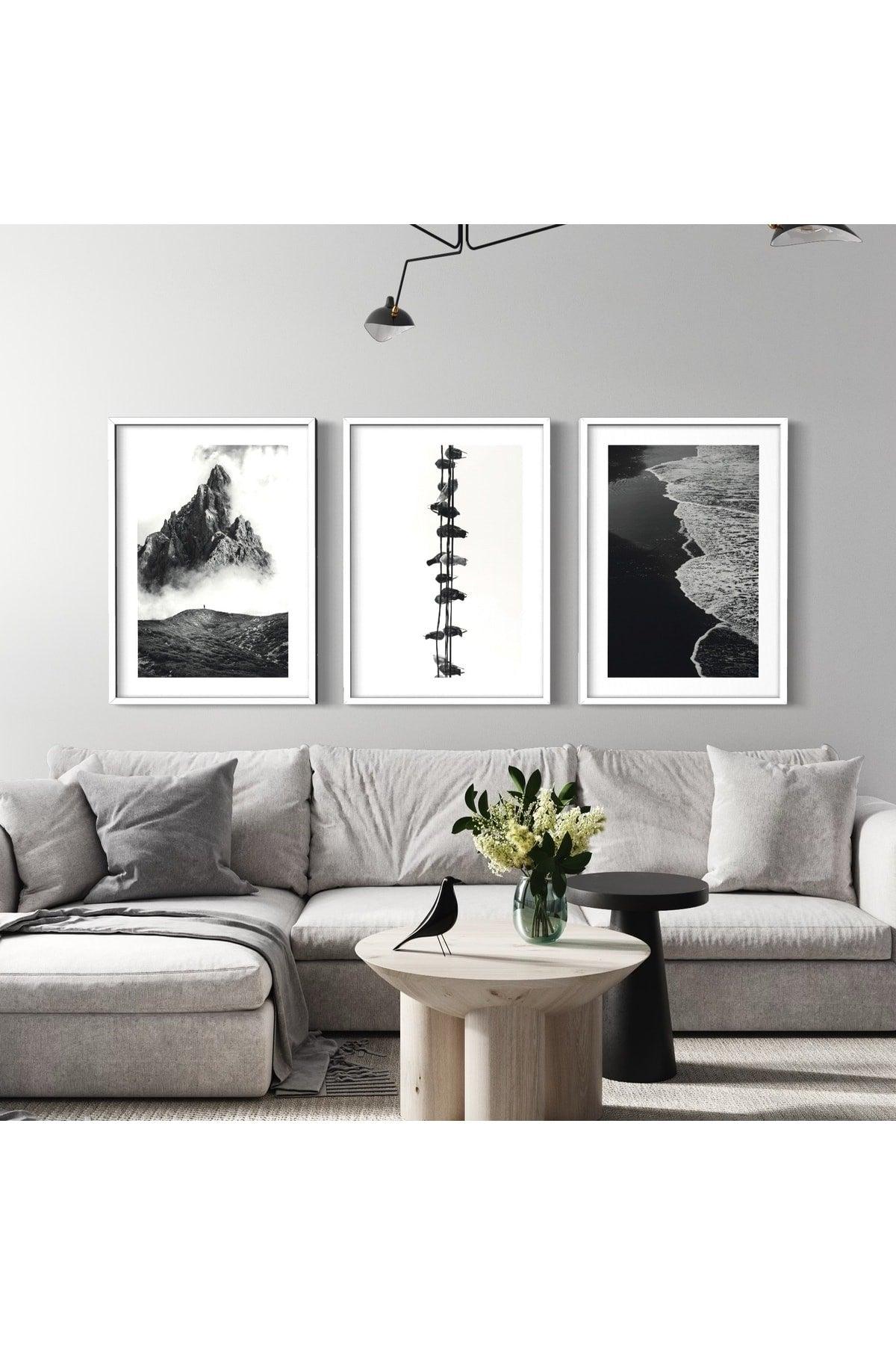 Black & White Nature Scenery Set of 3 Unframed Posters, Natural Painting Poster, Wall Decoration - Swordslife