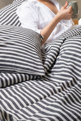 Black Striped Linen Double Duvet Cover & Pillow Set 200x220 Cm - Swordslife