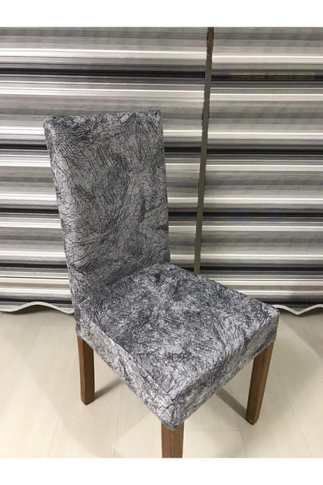 Black Vein Patterned Gray Color Velvet Chair Cover 1 Piece Standard Lycra Elastic Single Cover - Swordslife