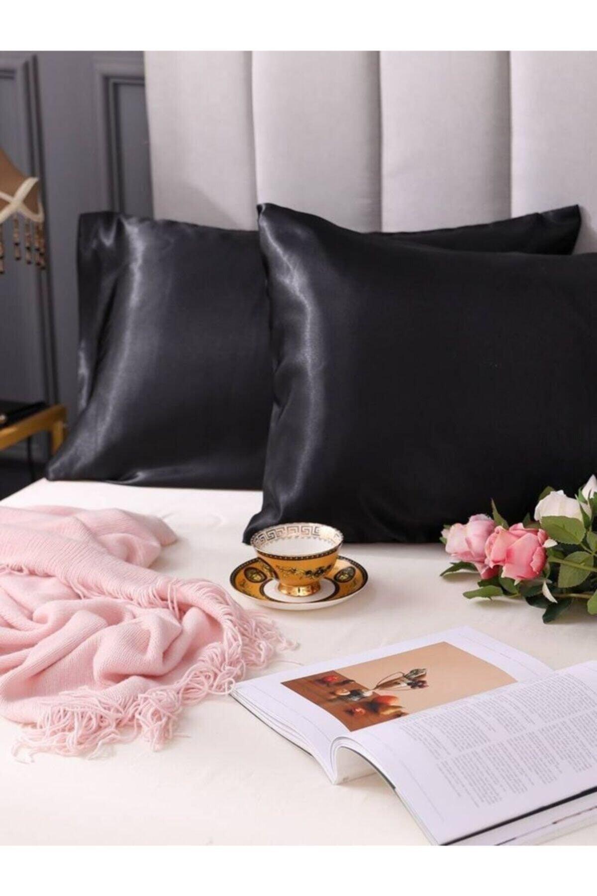 Black Silk Satin Pillow Case 50 X 70 2 Pcs - Swordslife