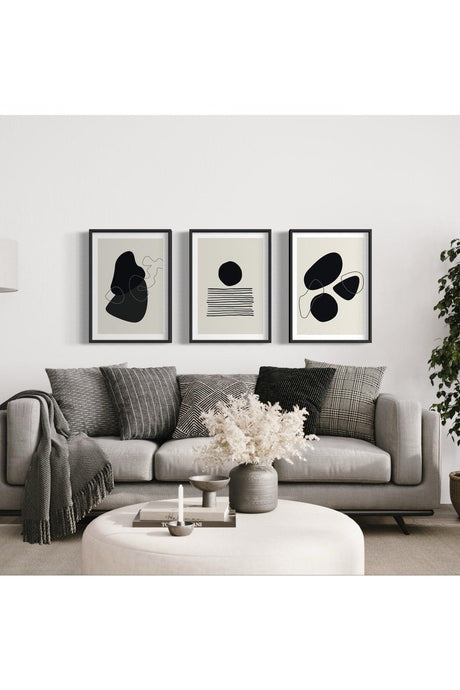 Black Stone Pattern 3 Piece Unframed Poster Set, Abstract And Modern Painting Poster, Wall Decoration - Swordslife