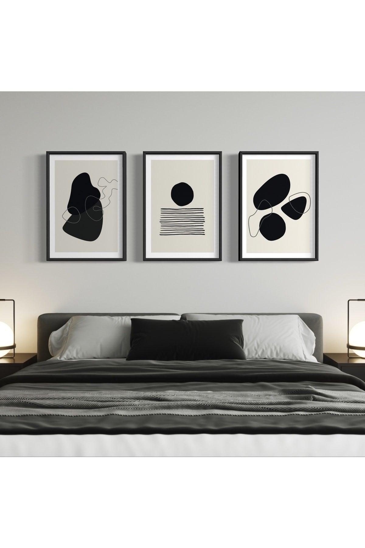 Black Stone Pattern 3 Piece Unframed Poster Set, Abstract And Modern Painting Poster, Wall Decoration - Swordslife