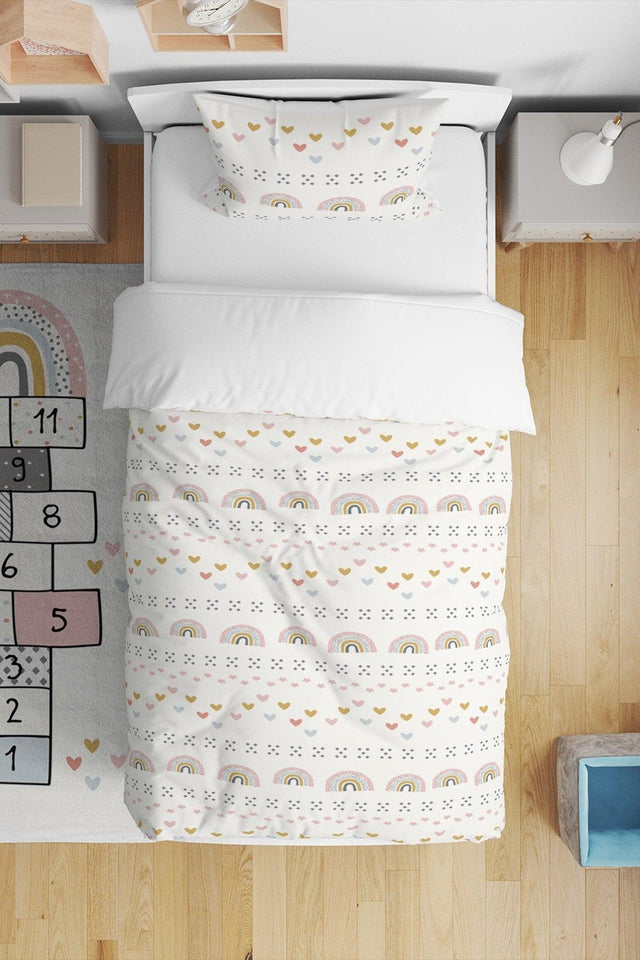 Soft Heart Rainbow Patterned Single Child Duvet Cover Set - Swordslife