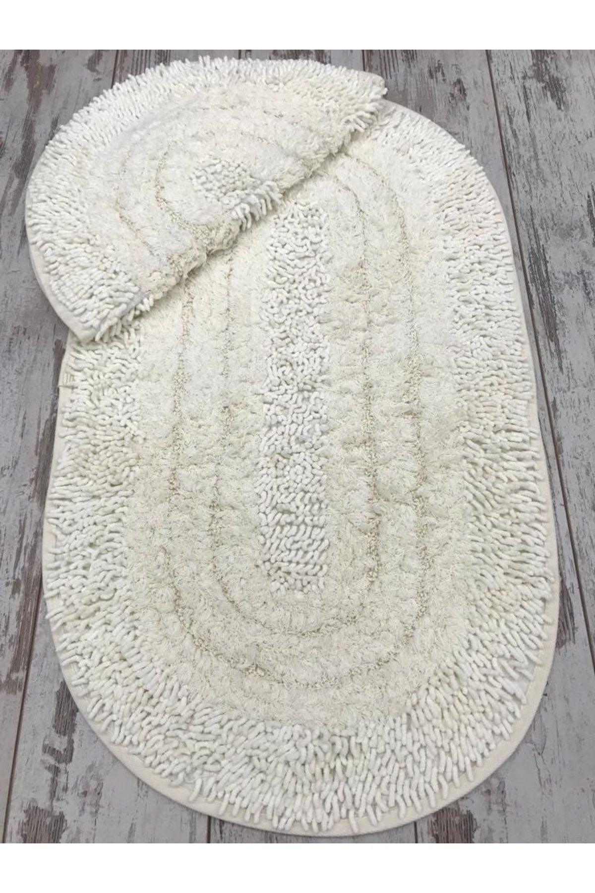 Spaghetti Oval Cream 2 Pcs 100% Cotton Bath Rug Mat Set Closet Set - Swordslife