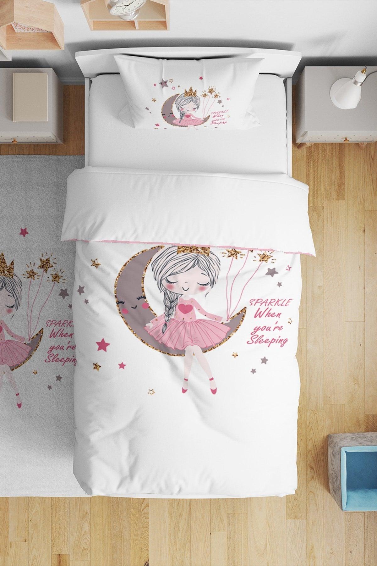 Sparkle Glittering Princess Moonkiz Patterned Single Bed Linen for Kids - Swordslife