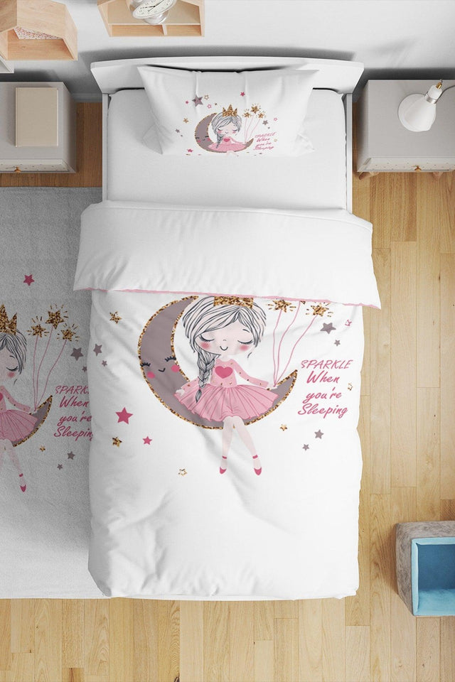 Sparkle Glittering Princess Moonkiz Patterned Single Bed Linen for Kids - Swordslife