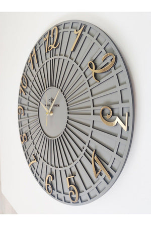Special Striped Decorative Wall Clock Anthracite & Gold 50x50cm Silent Mechanism - Swordslife