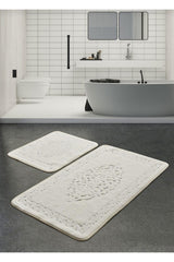 Spercial Cotton 2 Pieces Cotton Bath Mat Set Ottoman Pattern Cream - Swordslife