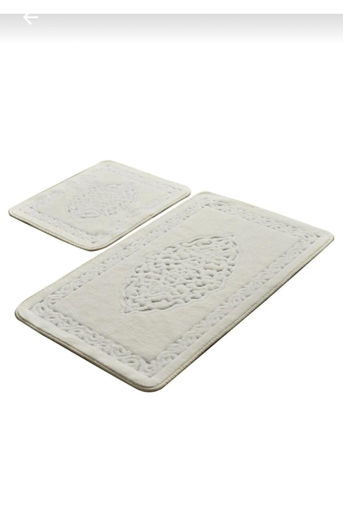 Spercial Cotton 2 Pieces Cotton Bath Mat Set Ottoman Pattern Cream - Swordslife