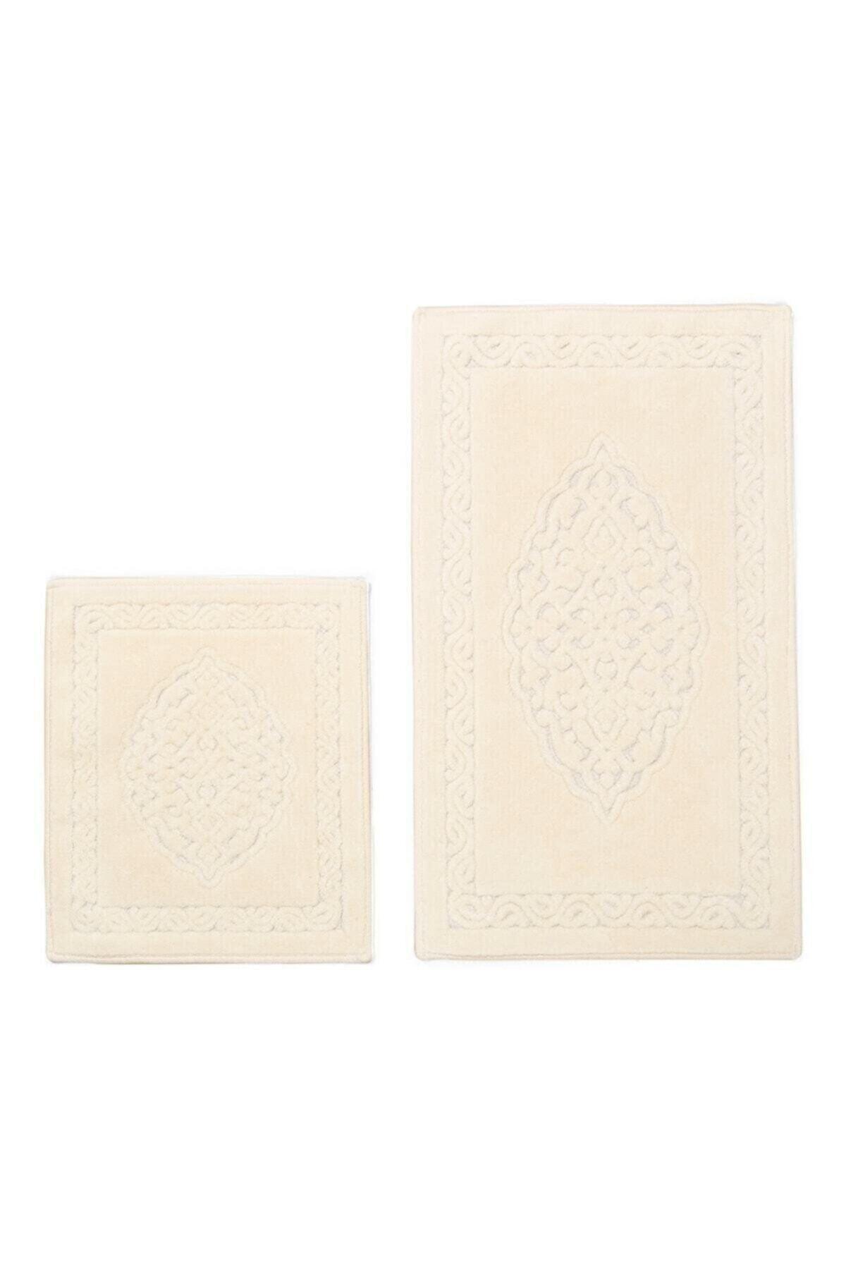 Spercial Cotton 2 Pieces Cotton Bath Mat Set Ottoman Pattern Cream - Swordslife