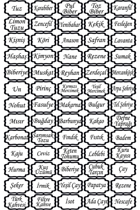 Spice Labels Spice Name 33*48