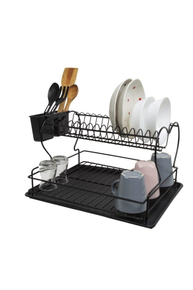 Lifetime Stainless Dish Rack Dish Basket Double Plate Holder Thermo Plastic Coating Black - Swordslife