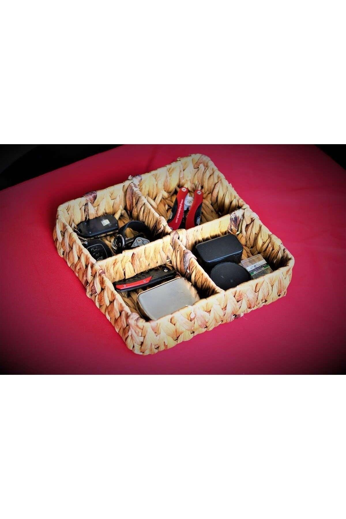 Square Mesh 4 Compartments Room, Office, Desk, Countertop, Kitchen & Storage Organizer Wicker Basket Or Box - Swordslife