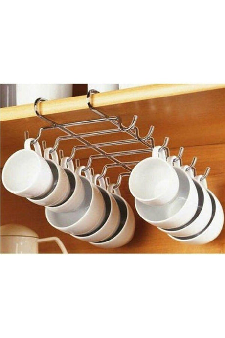 Stainless Chrome Plated Under Shelf 10 Hooks Portable Cup Hanger - Swordslife