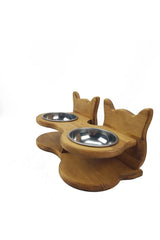 Wooden Cat And Dog Small Breed With Steel Bowl