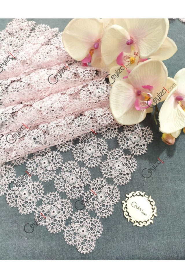 Needle Lace Living Room Set 17 Pieces - Powder