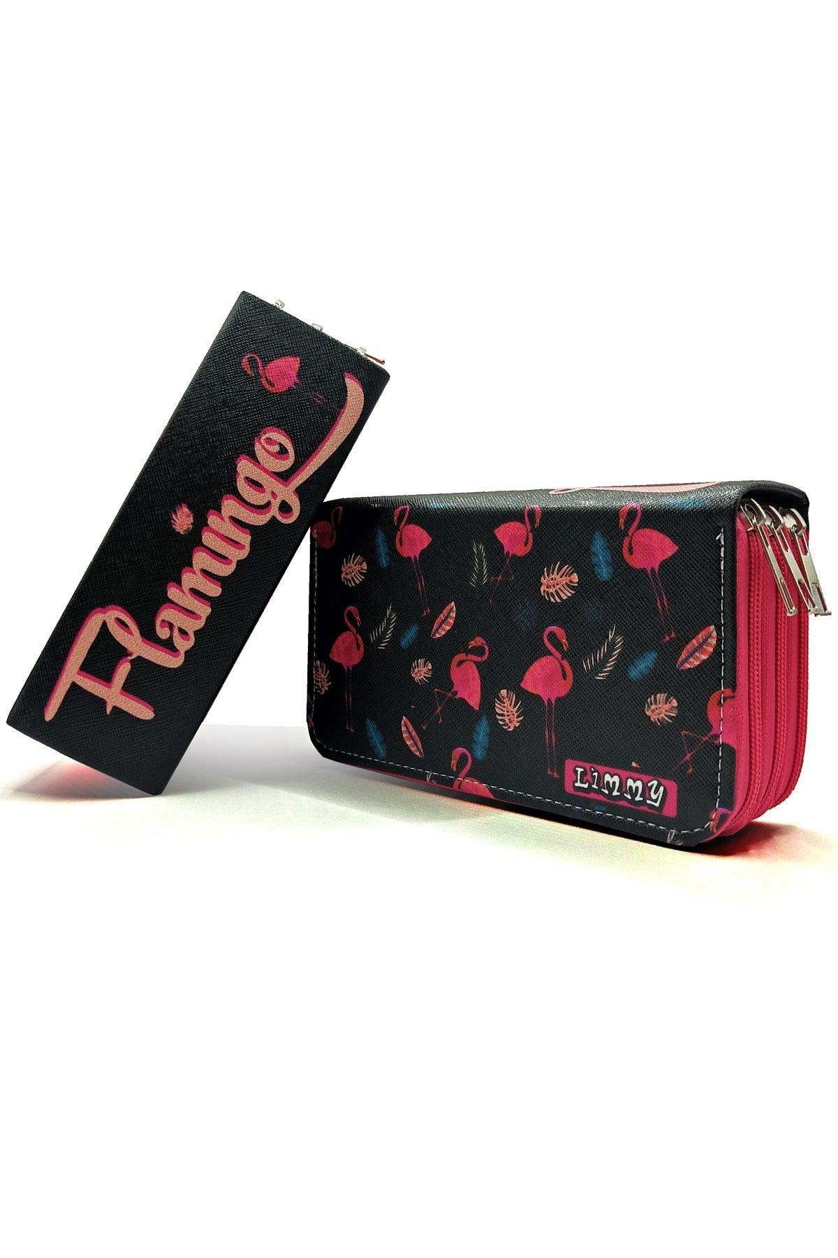 Pencil Case Flamingo Black Kawai Organizer