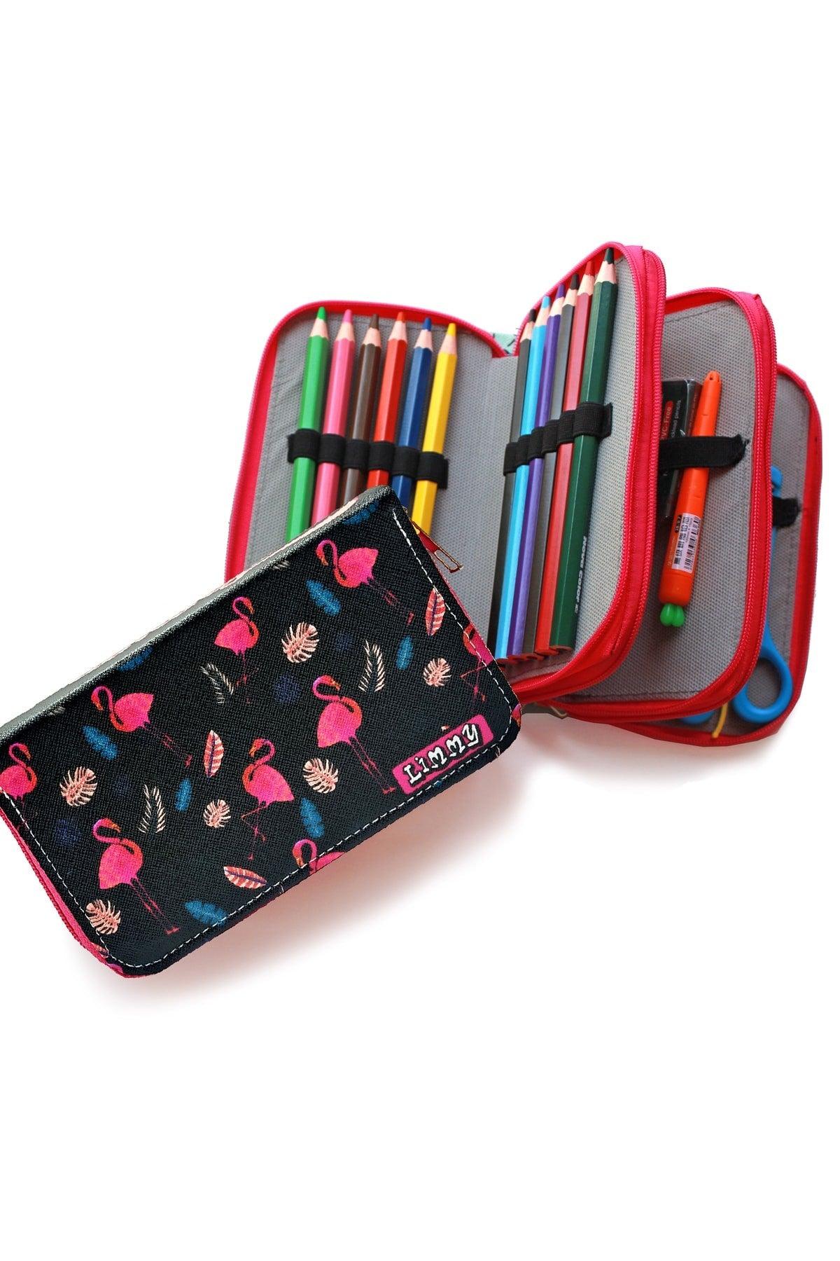 Pencil Case Flamingo Black Kawai Organizer