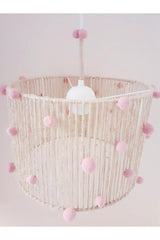 Straw Rope Wrapped Pink Pompom Baby And Kids Room Pendant Lamp Chandelier - Swordslife