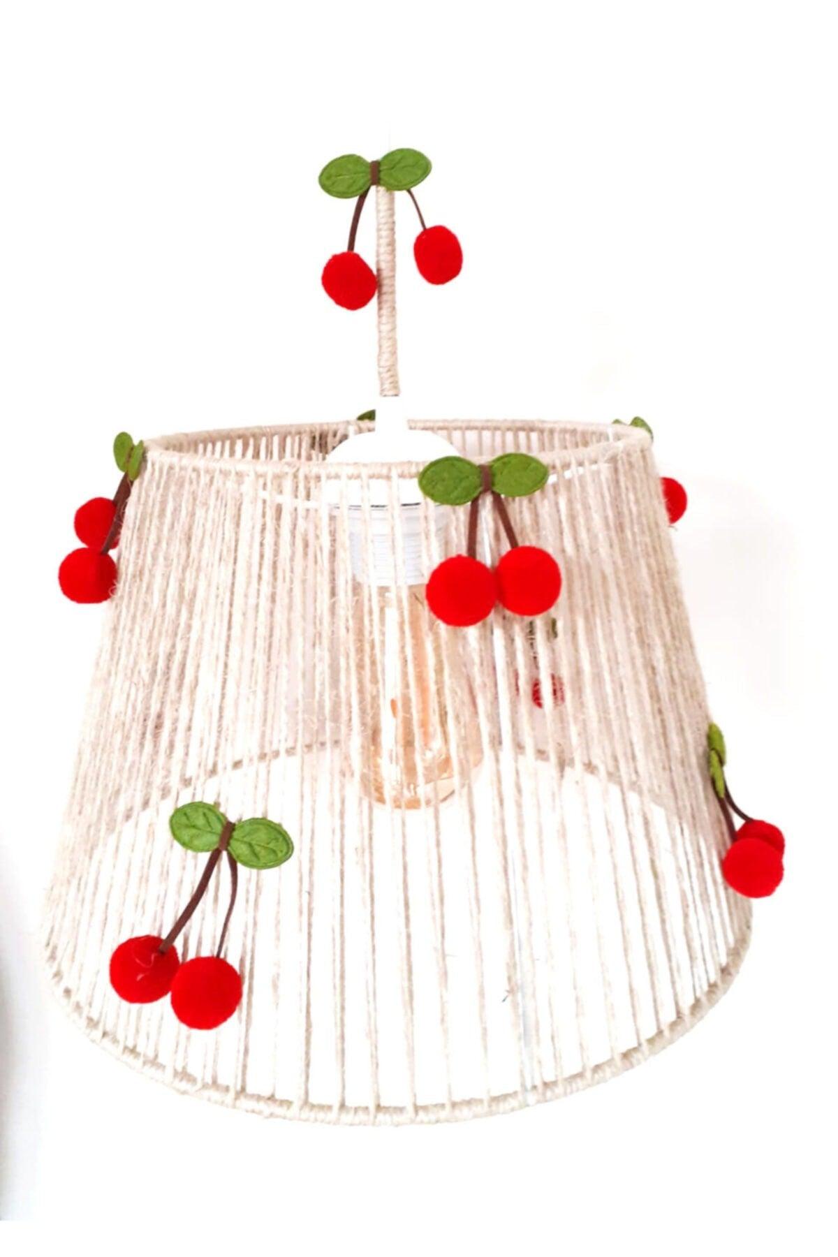 Straw Rope Wrapped Red Cherry Pompom Baby And Kids Room Pendant Chandelier - Swordslife