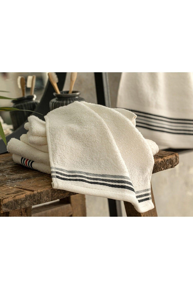 Striped Cotton Hand Towel 30x40 Cm White-anthracite - Swordslife