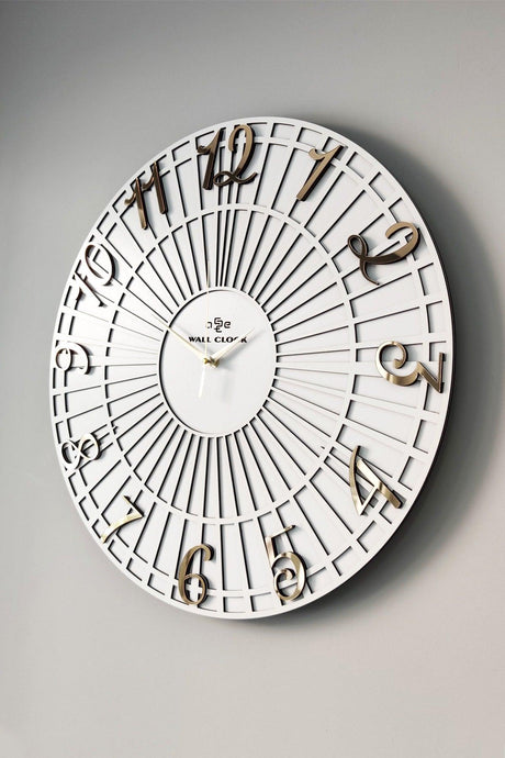 Striped Pattern White & Gold 50cm Wall Clock Silent Mechanism - Swordslife