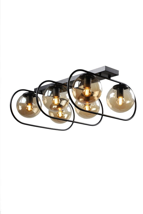 Sühan 6th Row Black Honey Globe Glass Chandelier