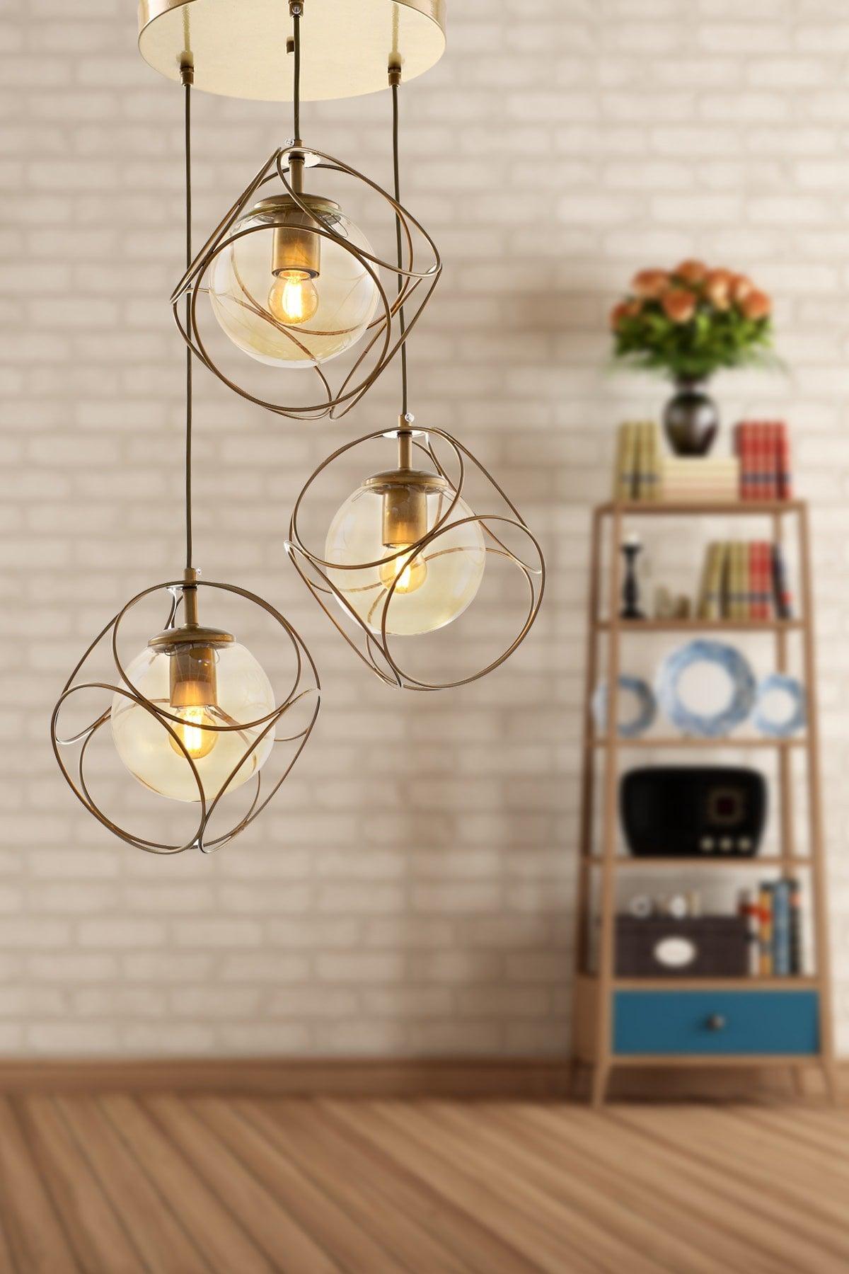 Suna 3rd Tumbled-Honey Glass Chandelier - Swordslife