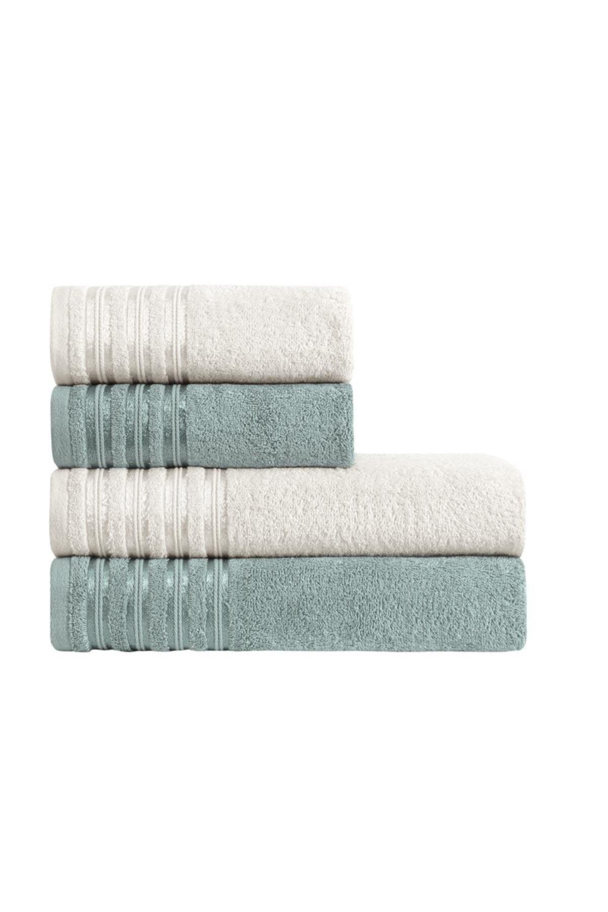 Supreme Bamboo Extra Soft High Quality Towel Set- Ecru/green (2*50x85+2*70x140) - Swordslife