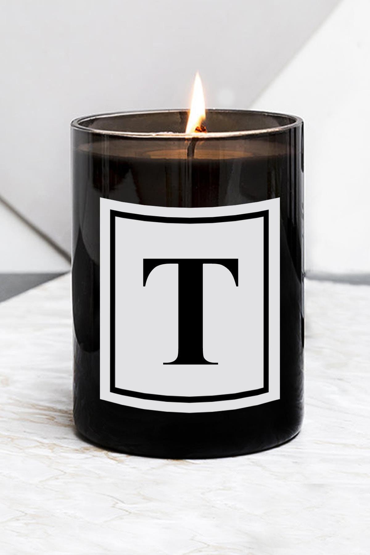 Letter T Big Size Black Glass Candle - Swordslife