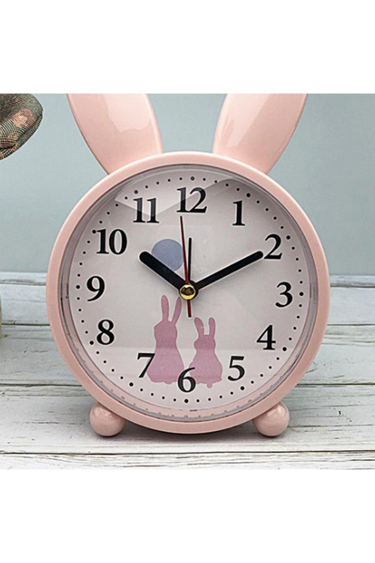 Rabbit Themed Desk Clock Kids Room Alarm Alarm Clock Pink - Swordslife