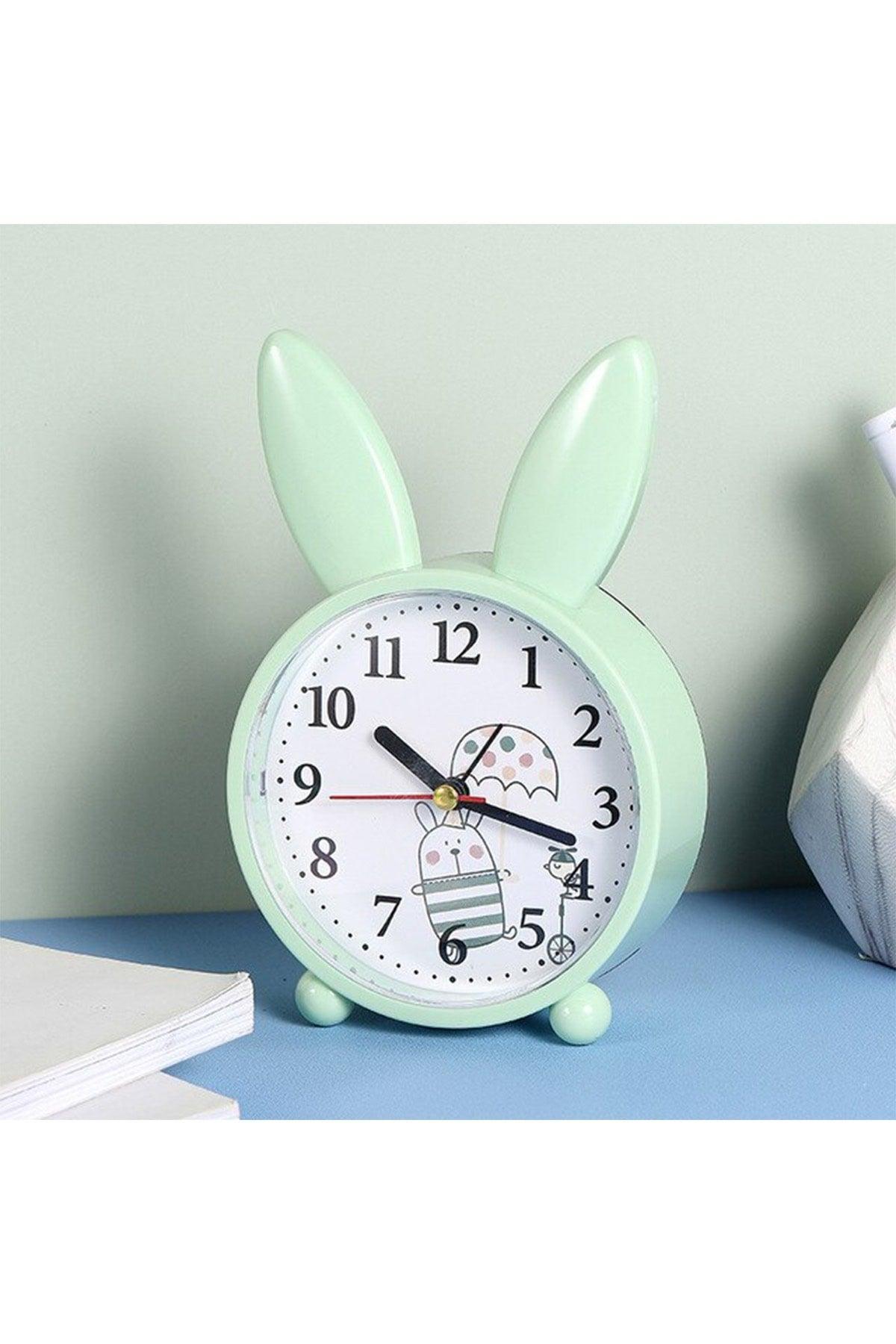 Rabbit Themed Desk Clock Kids Room Alarm Alarm Clock Green - Swordslife