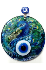 Peacock Pattern Fusion Glass Evil Eye Beads Handmade Wall Ornament 12x12 - Swordslife