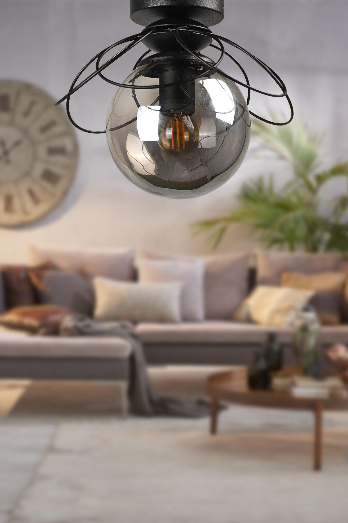 Alaca Ceiling Mount Single Chandelier Black Smoked Glass - Swordslife