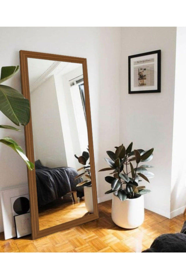 Teak Color Wooden Decorative Retro Wall Mirror 150 X 58 Cm - Swordslife