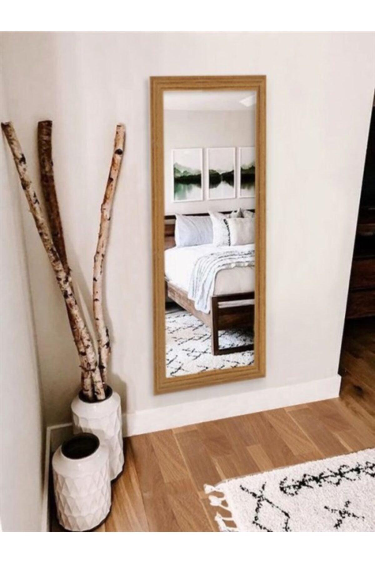 Teak Color Wooden Decorative Retro Wall Mirror 150 X 58 Cm - Swordslife