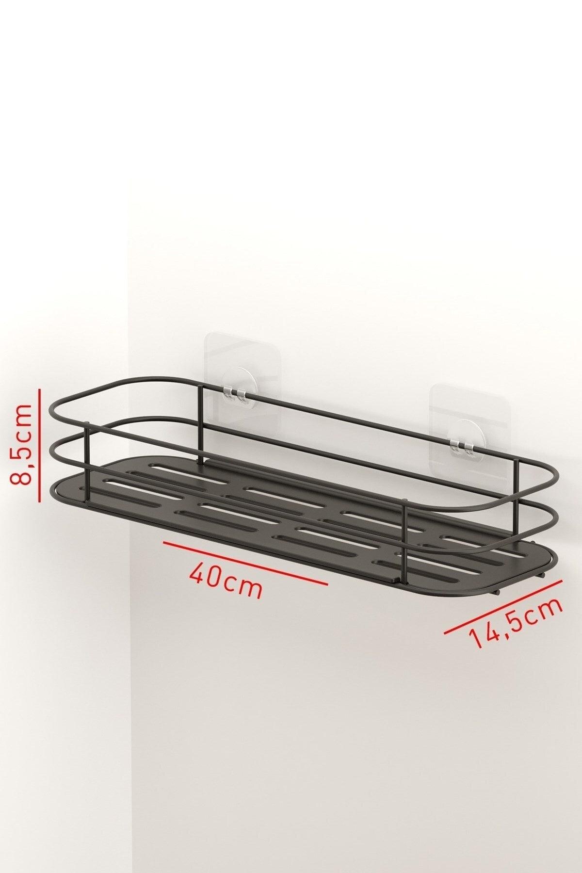 Teknotel Adhesive Long Bathroom & Kitchen Shelf Matt Black Grena Seri St123 - Swordslife