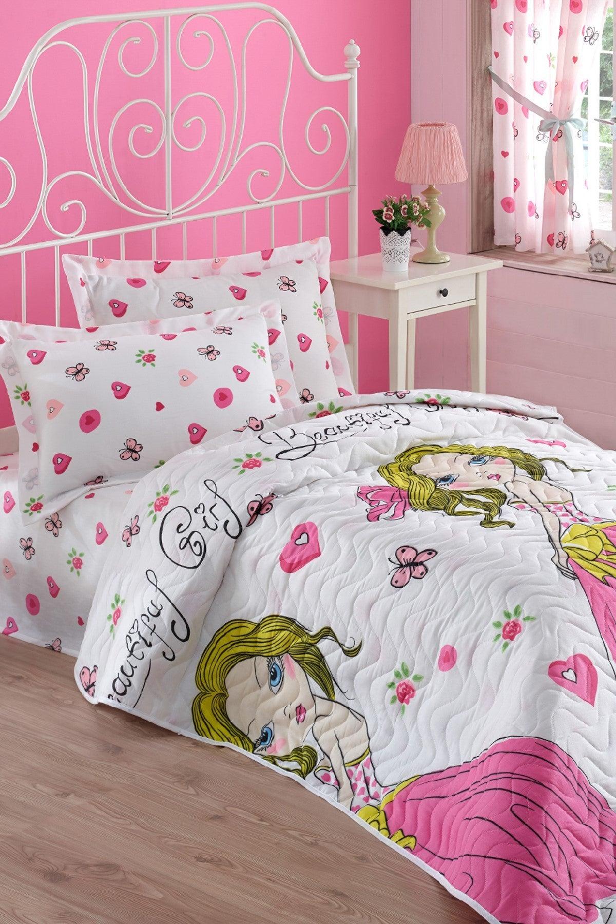 Single Quilted Bedspread Set Beatiful Girl White - Swordslife