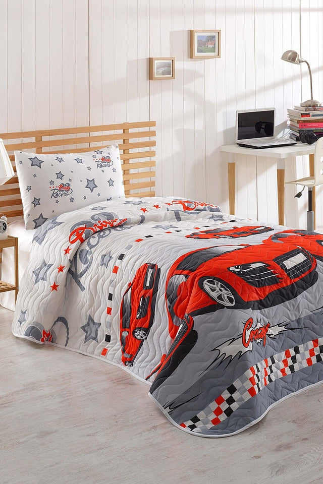 Single Quilted Bedspread Set Crazy Red - Swordslife