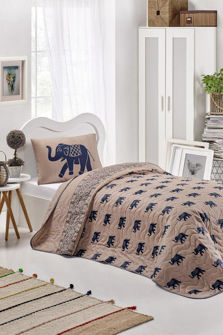 Single Quilted Bedspread Set Elephant Blue - Swordslife