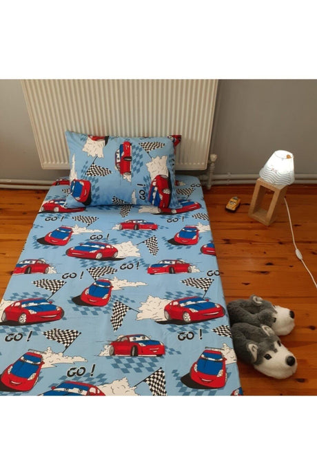 Single Elastic Bed Sheet And Covered Pillowcase Car Patterned Boy Kid Ranforce 100*200 Cm - Swordslife