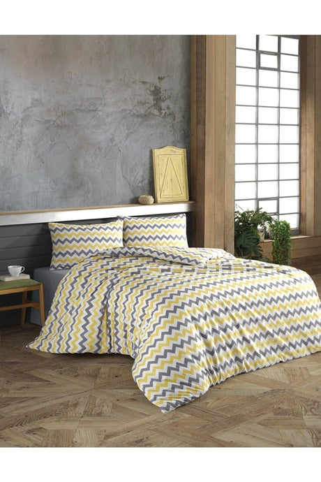 Single Ranforce Cotton Duvet Cover Set No Linen-yellow Gray Zigzag - Swordslife