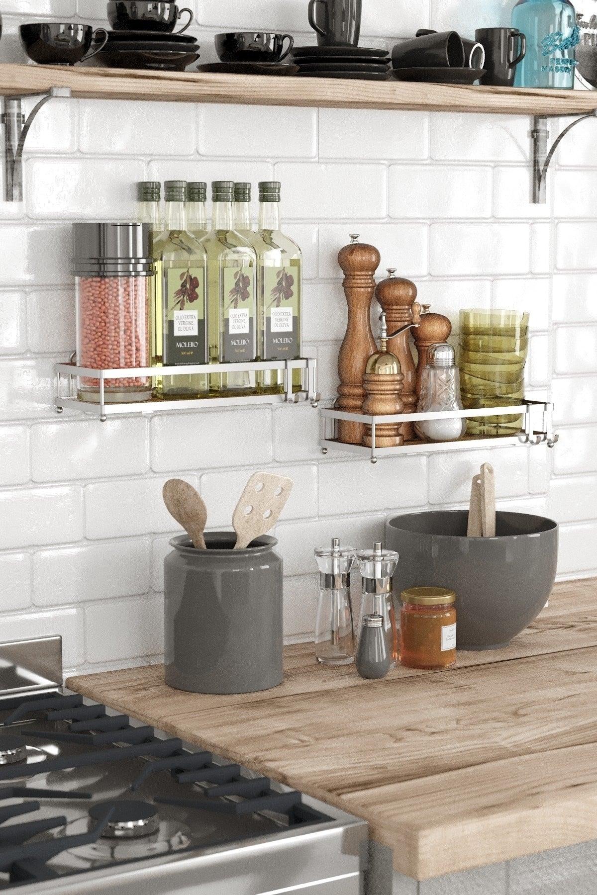 Teknotel Double Bathroom & Kitchen Shelf with Adhesive Hook Silver St280h - Swordslife