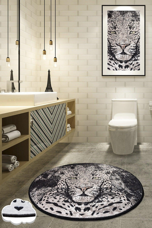 Tiger Djt Diameter 100 Cm Bathroom Carpet, Non-Slip Base Washable - Swordslife