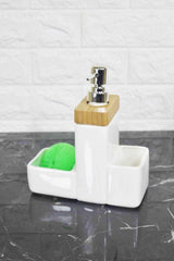 Tilda Lux Porcelain Liquid Soap Dispenser, Brush, Sponge Set - Swordslife