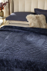 Timeless Emboss Double Blanket 200x220 Cm Navy Blue - Swordslife