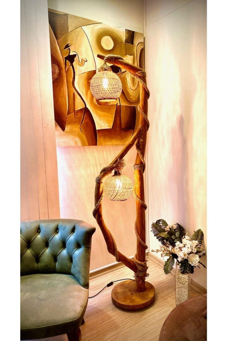 Wooden Floor Lamp 180 Cm Cappadocia Series Natural Wooden Floor Lamp - Swordslife