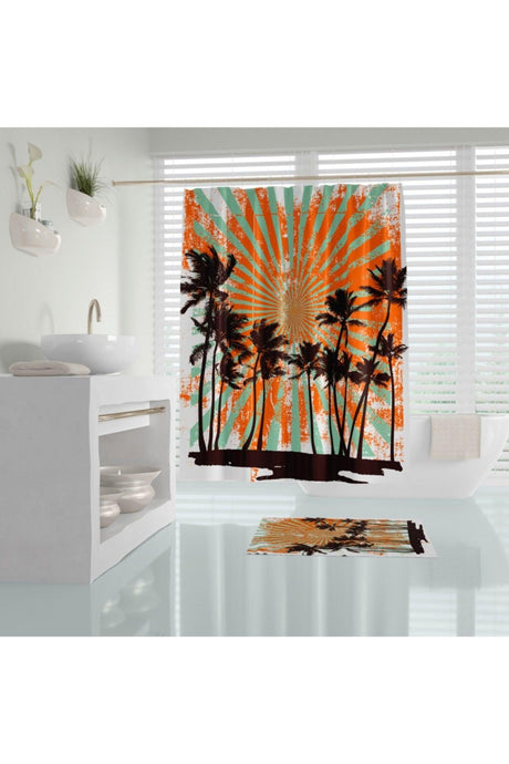 Tree Pattern Shower Curtain - Digital Printed Colorfast Bathroom Curtain, Single Sash Hawaiian Sun Bathroom Shower Curtain - Swordslife