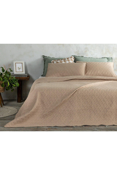Triangle Multi-Purpose King Size Bedspread Set 240x220 Cm Beige - Swordslife