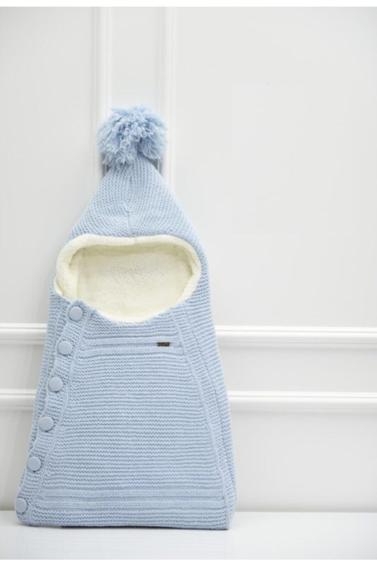 Knitwear Baby Boy Welsoft Sheep Wool Carry Cot Type Winter Blue Buttoned Swaddle - Swordslife